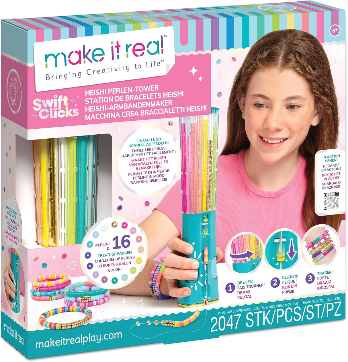 Make It Real Machine Creates Swift Clicks Heishi Bracelet Maker with 2047 Coloured Beads 16 Trendy Colours - [1459]