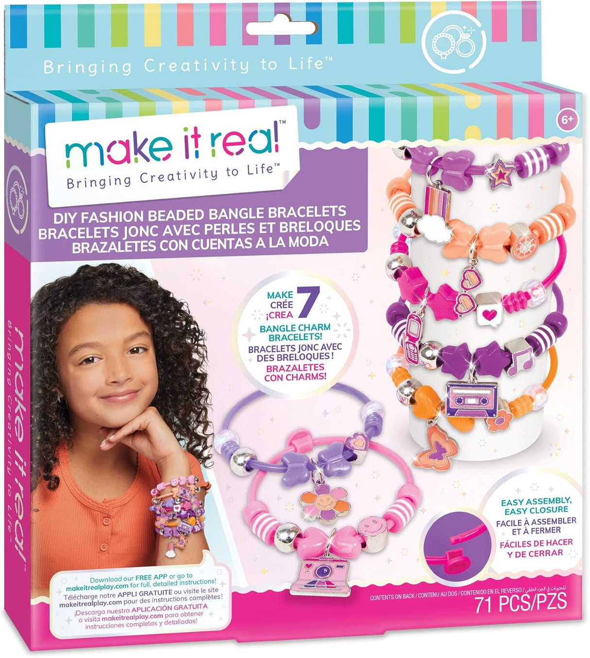 Make It Real DIY Fashion Beaded Bangle Bracelets 7 Bracelets Jewelry Kit - [1329]