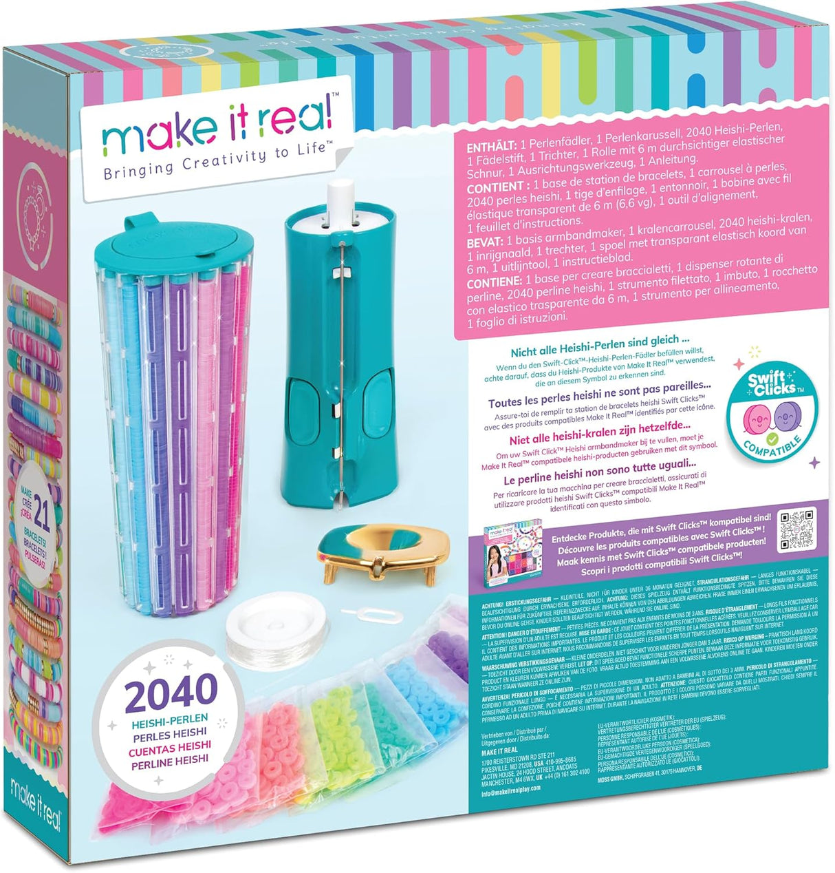 Make It Real Machine Creates Swift Clicks Heishi Bracelet Maker with 2047 Coloured Beads 16 Trendy Colours - [1459]