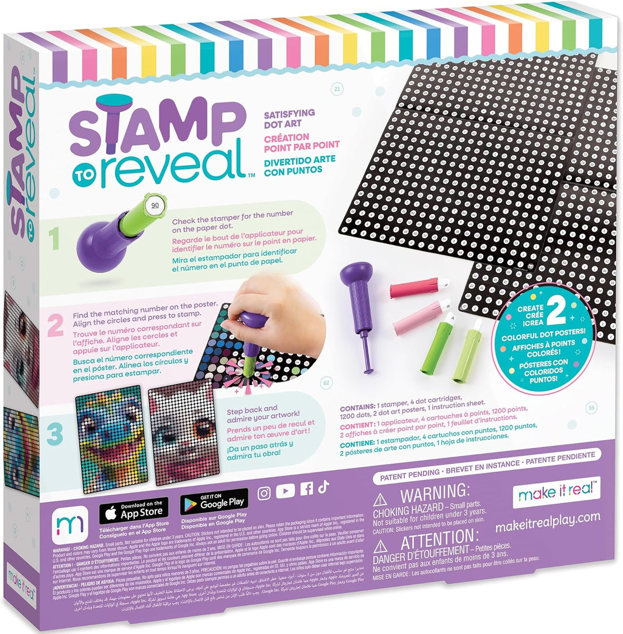 Make It Real: Stamp to Reveal Cool Cat & Smily Dino - DIY Dot Poster Character - [1472]