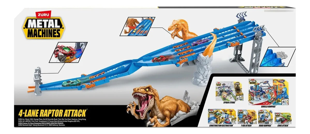 Zuru Metal Machines Track 4 Lane Madness Raptor Attack Dino-6740