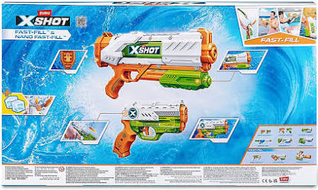 ZURU X-Shot Water Fast Fill 4 Piece WaterGun Set Medium Blaster(2 Pack)&Nano Blaster(2Pack) - 1PCS [118126]